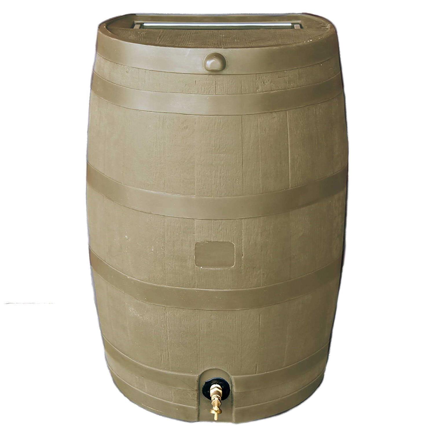 RTS Companies Inc RTS Home Accents Polyethylene 50 Gallon Flat Back Eco Rain Barrel with Stand - Zenithce