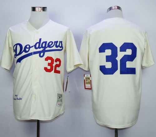 Mitchell And Ness Dodgers #32 Sandy Koufax Cream Throwback Jersey - Zenithce