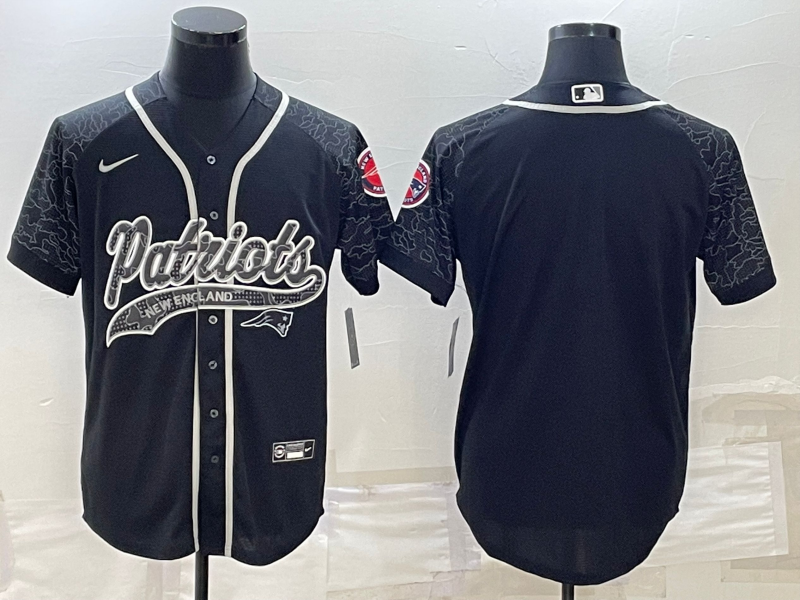 New England Patriots Blank Black Reflective With Patch Cool Base Stitched Baseball Jersey - Zenithce