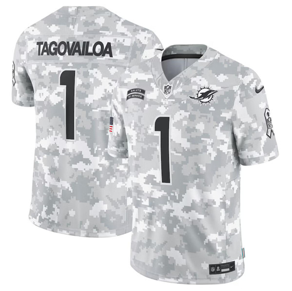 Miami Dolphins #1 Tua Tagovailoa Arctic Camo 2024 F.U.S.E. Salute To Service Limited Stitched Jersey - Zenithce