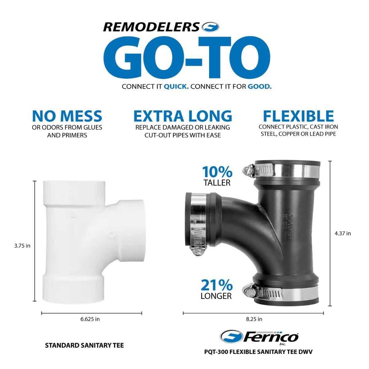 Fernco Flexible PVC Tee Reducer Bushing for DWV Cast Iron, Steel and Plastic Pipe Connections - Zenithce