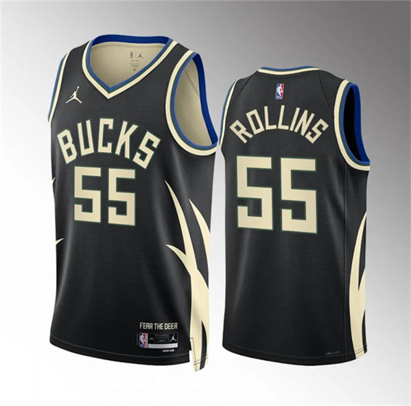 Milwaukee Bucks #55 Ryan Rollins Black Statement Edition Stitched Jersey - Zenithce