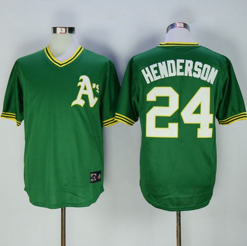 Mitchell And Ness Athletics #24 Rickey Henderson Green Throwback Stitched Jersey - Zenithce