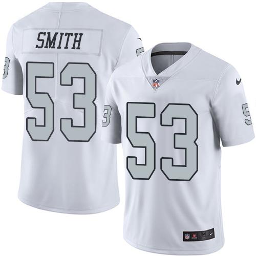 Raiders #53 Malcolm Smith White Stitched Limited Rush Nike Jersey - Zenithce