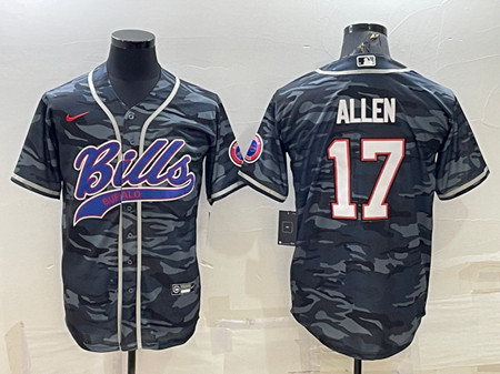 Buffalo Bills Blank #17 Josh Allen Gray Navy Camo With Patch Cool Base Stitched Baseball Jersey - Zenithce