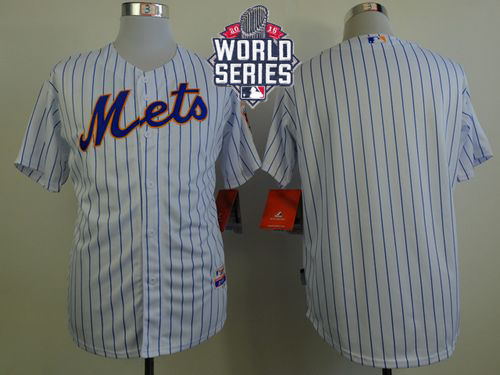 Mets Blank White(Blue Strip) Home Cool Base W 2015 World Series Patch Stitched Jersey - Zenithce