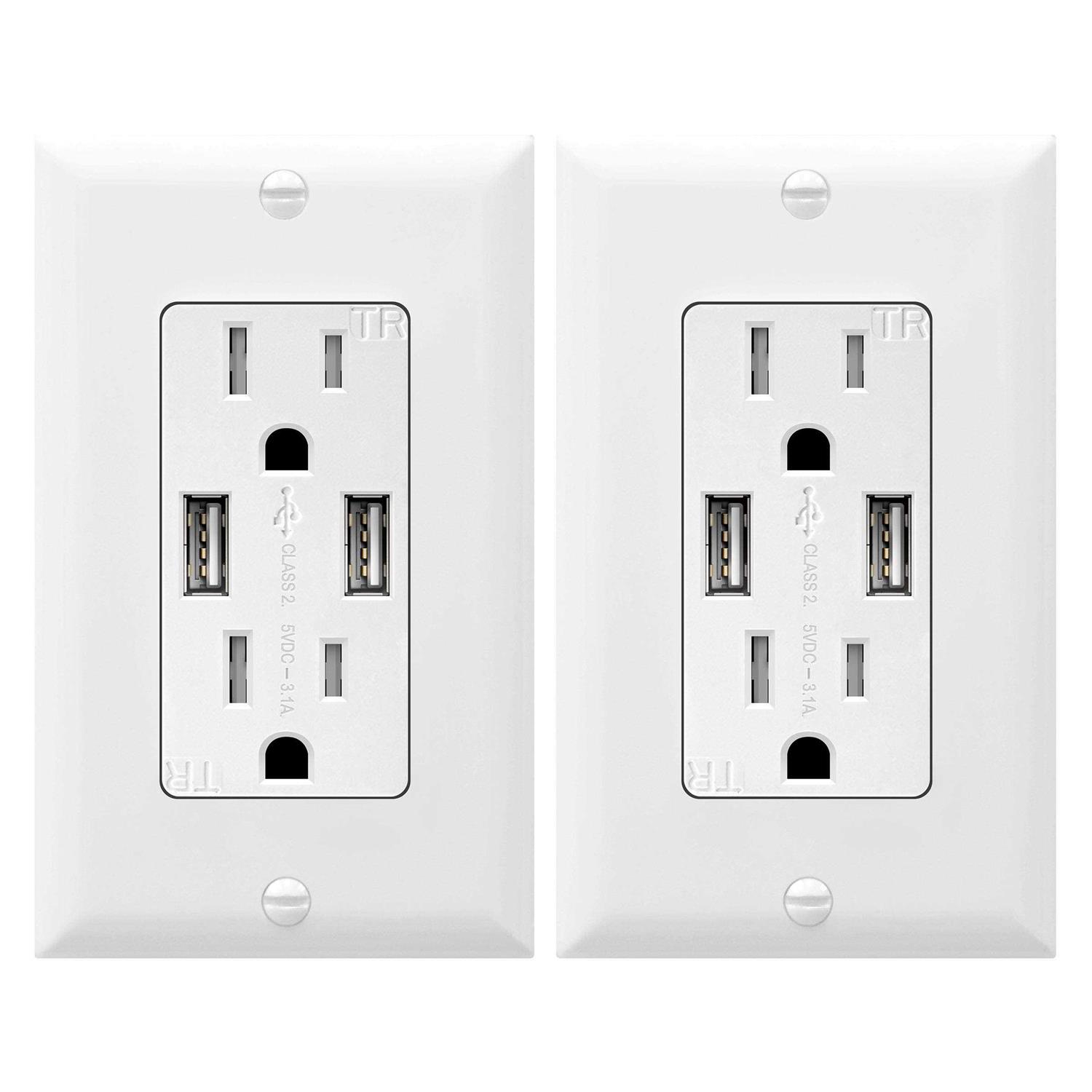 TOPGREENER 1-Gang Decorator/Rocker Outlet Plastic Screwless Midsize Wall Plate with Nightlight - Zenithce