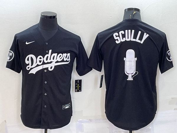 Los Angeles Dodgers #67 Vin Scully Black Big Logo With Vin Scully Patch Stitched Jersey - Zenithce