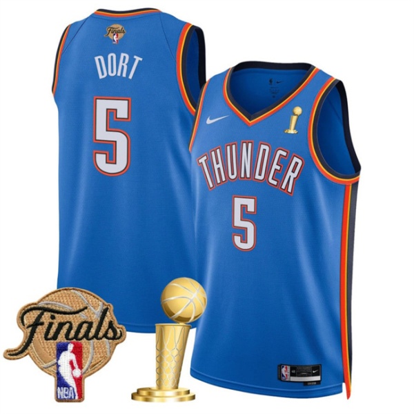 Oklahoma City Thunder #5 Luguentz Dort Blue 2025 Finals Patch And Finals Champions Patch Icon Edition Stitched Jersey - Zenithce