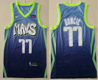 Dallas Mavericks #77 Luka Doncic Blue 2020 City Edition Swingman Jersey With The Sponsor Logo - Zenithce