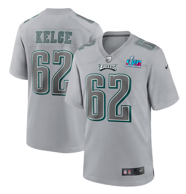 Philadelphia Eagles #62 Jason Kelce Grey Super Bowl LVII Patch Atmosphere Fashion Stitched Game Jersey - Zenithce