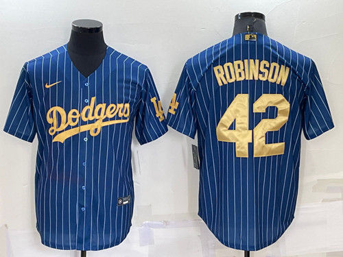 Los Angeles Dodgers #42 Jackie Robinson Navy Gold Cool Base Stitched Baseball Jersey - Zenithce
