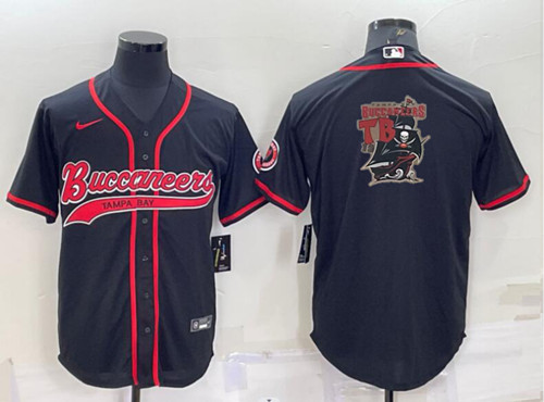 Tampa Bay Buccaneers Black Team Big Logo With Patch Cool Base Stitched Baseball Jersey - Zenithce