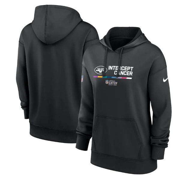Women's New York Jets 2022 Black NFL Crucial Catch Therma Performance Pullover Hoodie(Run Small) - Zenithce