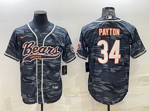 Chicago Bears Blank #34 Walter Payton Gray Camo With Patch Cool Base Stitched Baseball Jersey 001 - Zenithce