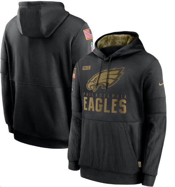 Youth Philadelphia Eagles Black 2020 Salute To Service Therma Pullover Hoodie - Zenithce