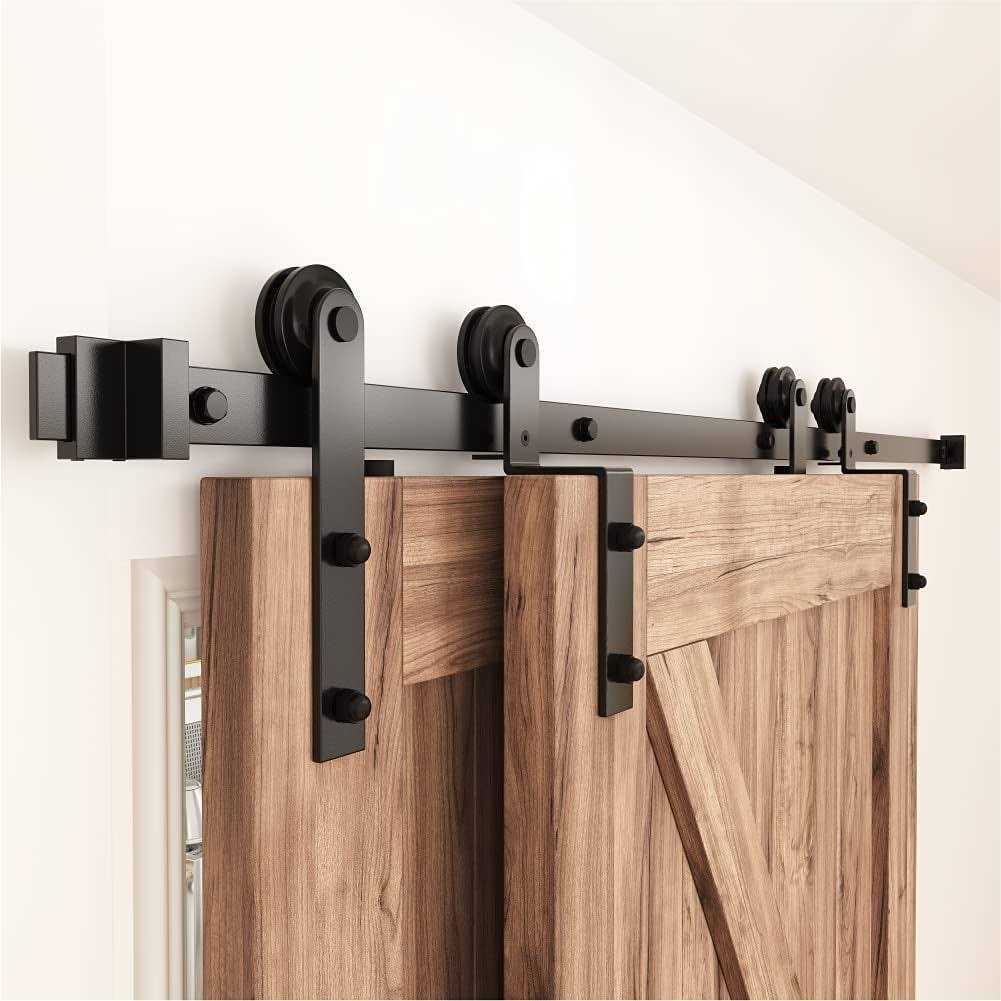 WINSOON Single Track Bypass Barn Door Hardware Double Doors Kit - Zenithce