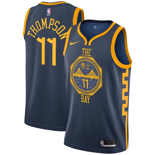 Golden State Warriors #11 Authentic Klay Thompson Navy Blue City Edition Jersey - Zenithce