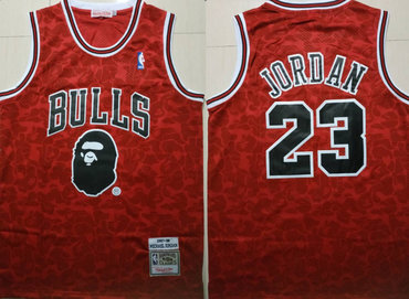Bulls Bape 23 Michael Jordan Red 1997-98 Hardwood Classics Jersey - Zenithce