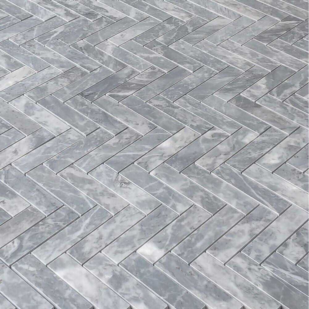 Marble Online Bardiglio Gray Marble Herringbone Mosaic Tile - Zenithce