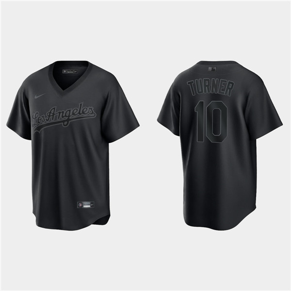 Los Angeles Dodgers #10 Justin Turner Black Pitch Black Fashion Replica Stitched Jersey - Zenithce