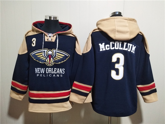 New Orleans Pelicans #3 CJ McCollum Navy Ageless Must-Have Lace-Up Pullover Hoodie - Zenithce