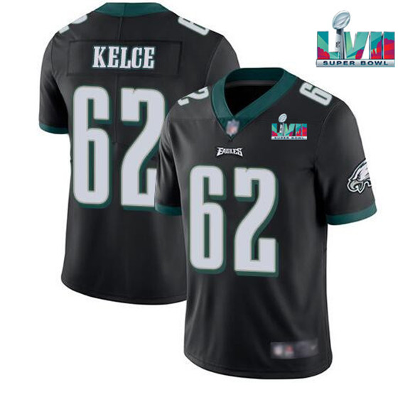 Philadelphia Eagles #62 Jason Kelce Black Super Bowl LVII Patch Vapor Untouchable Limited Stitched Jersey - Zenithce
