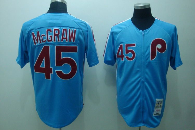 Mitchell And Ness Phillies #45 Tug Mcgraw Blue Stitched Throwback Jersey - Zenithce