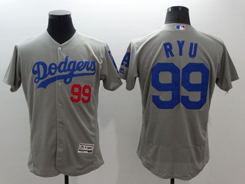 Dodgers #99 Hyun-Jin Ryu Grey Flexbase Authentic Collection Stitched Jersey - Zenithce
