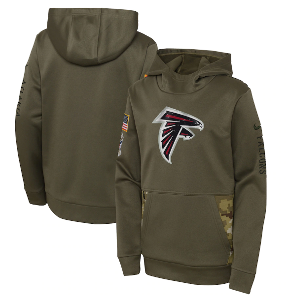 Youth Atlanta Falcons 2022 Olive Salute To Service Therma Performance Pullover Hoodie - Zenithce