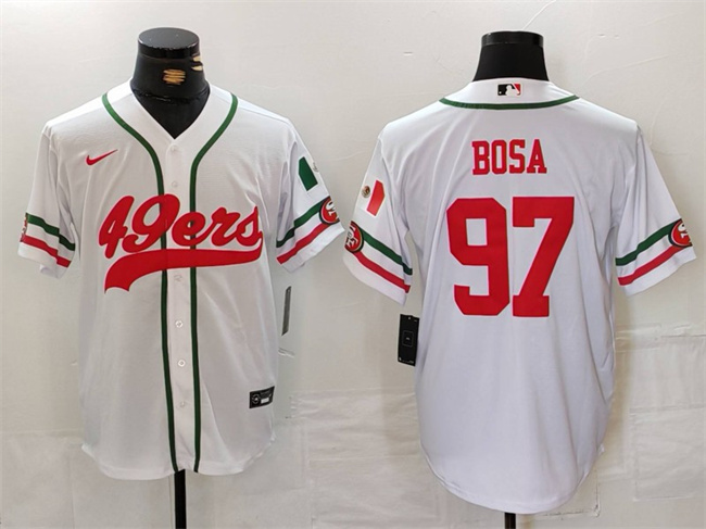 San Francisco 49ers #97 Nick Bosa White With Patch Cool Base Stitched Jersey - Zenithce