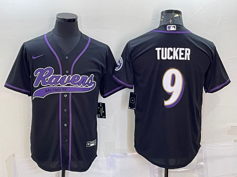 Baltimore Ravens #9 Justin Tucker Black With Patch Cool Base Stitched Baseball Jersey - Zenithce