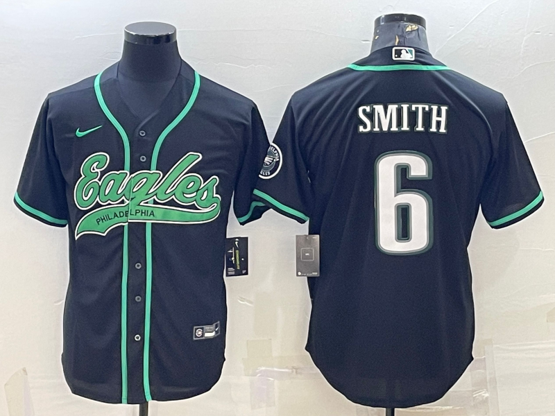 Philadelphia Eagles #6 DeVonta Smith Black With Patch Cool Base Stitched Baseball Jersey - Zenithce
