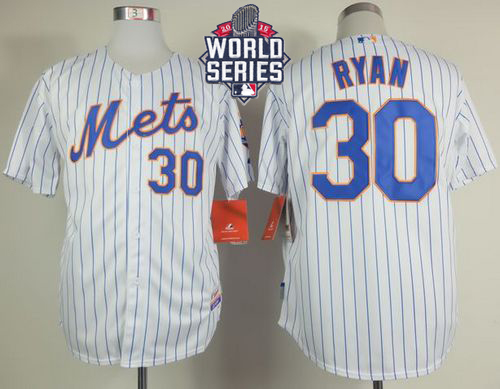 Mets #30 Nolan Ryan White(Blue Strip) Home Cool Base W 2015 World Series Patch Stitched Jersey - Zenithce