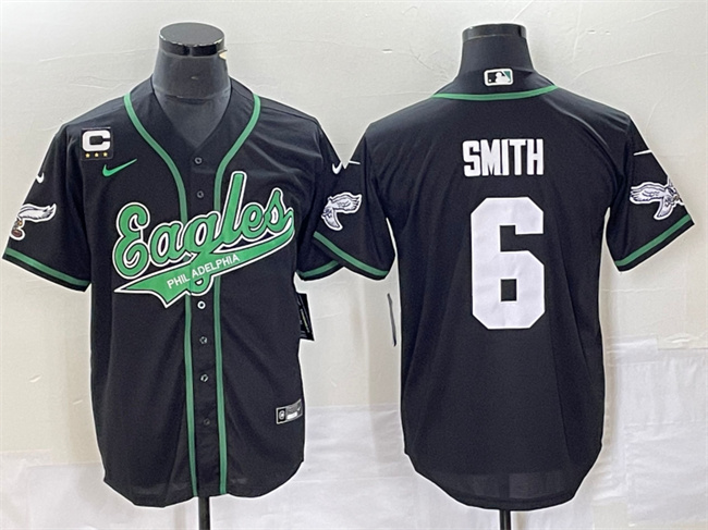 Philadelphia Eagles #6 DeVonta Smith Black With C Patch Cool Base Stitched Jersey - Zenithce
