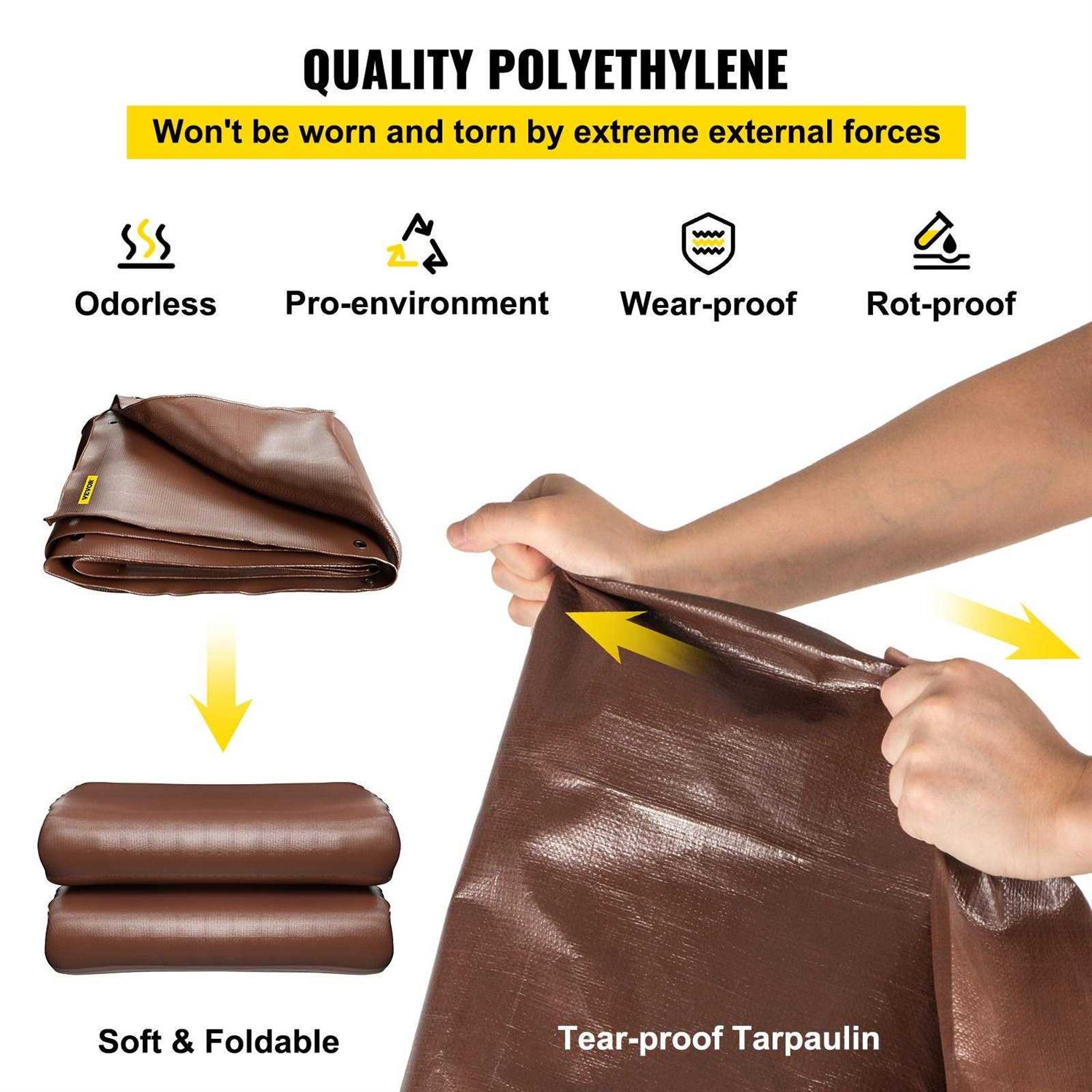 Vevor Heavy Duty Tarp 16 Mil Thick, Waterproof & Sunproof Outdoor Cover, Rip and Tear Proof PE Tarpaulin with Grommets and Reinforced - Zenithce