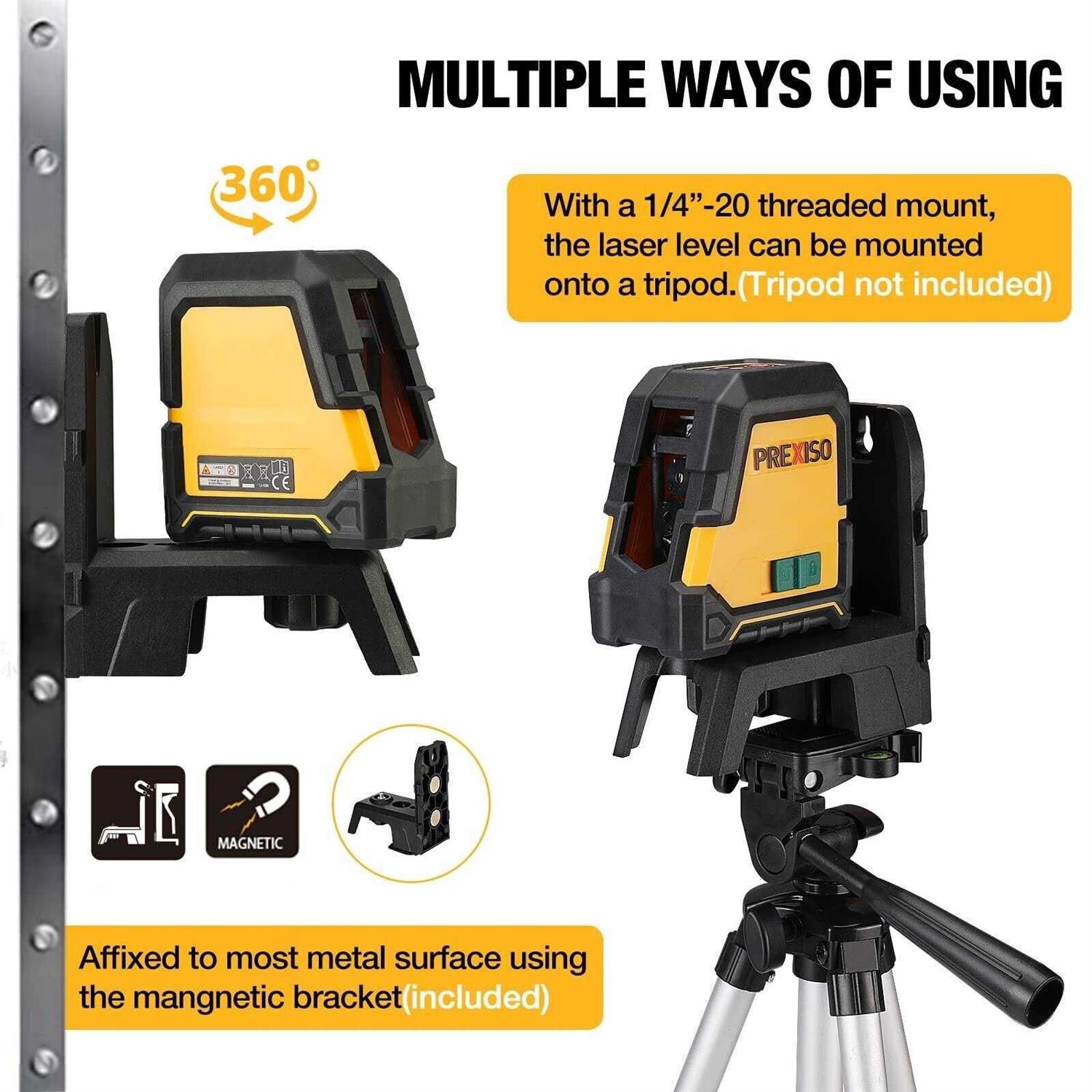 PREXISO Laser Level 3 X 360° Self Leveling Rechargeable Cross Line Leveler - Zenithce