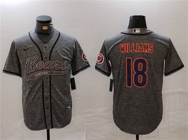 Chicago Bears #18 Caleb Williams Grey With Patch Cool Base Stitched Jersey - Zenithce
