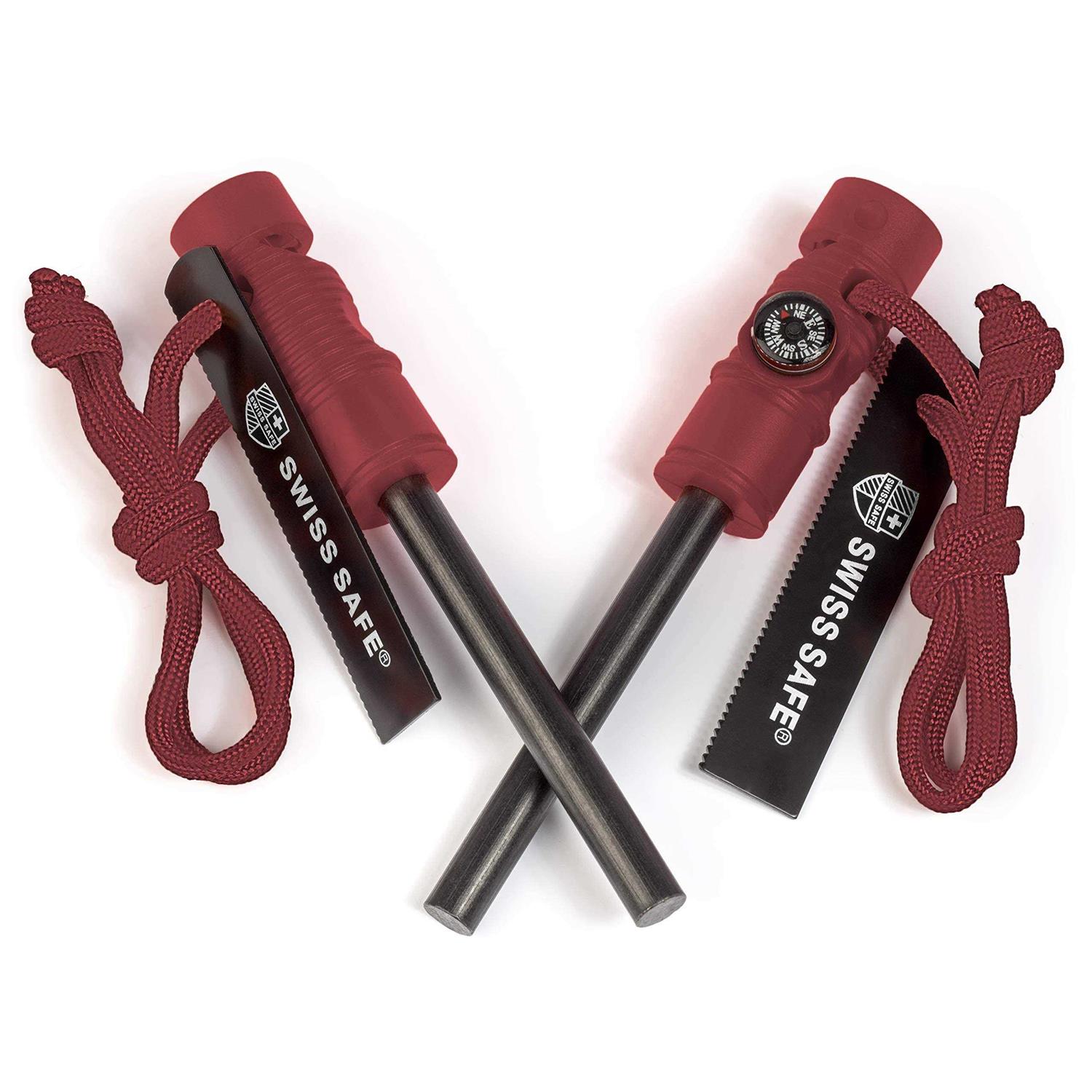 Swiss Safe 5-in-1 Fire Starter with Compass, Paracord and Whistle - Zenithce