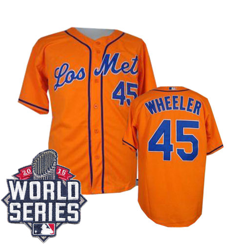 Mets #45 Zack Wheeler Orange Los Mets Cool Base W 2015 World Series Patch Stitched Jersey - Zenithce