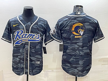 Los Angeles Rams Gray Camo Team Big Logo With Patch Cool Base Stitched Baseball Jersey - Zenithce