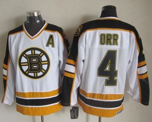 Bruins #4 Bobby Orr White Black CCM Throwback Stitched Jersey - Zenithce