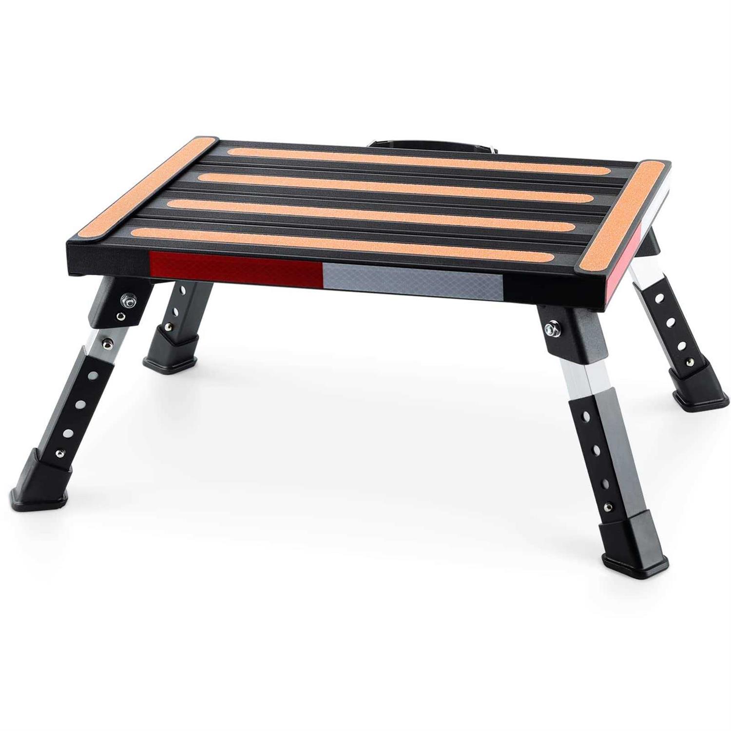 Yagud RV Stool, Adjustable Height Folding Step Stool with Non-slip Surface, Rubber Feet, Handle and Reflective Strips - Zenithce