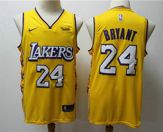 Los Angeles Lakers #24 Kobe Bryant Yellow 2020 City Edition Swingman Jersey With The Sponsor Logo - Zenithce