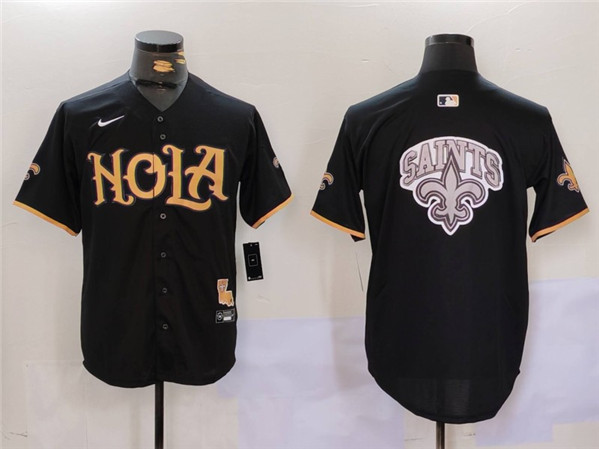 New Orleans Saints Team Big Logo Black Cool Base Stitched Jersey - Zenithce