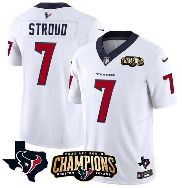 Houston Texans #7 C.J. Stroud White 2023 F.U.S.E. AFC South Champions Patch And Team Logo Patch Vapor Untouchable Limited Stitched Jersey - Zenithce