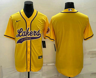 Los Angeles Lakers Blank Yellow Cool Base Stitched Baseball Jersey - Zenithce