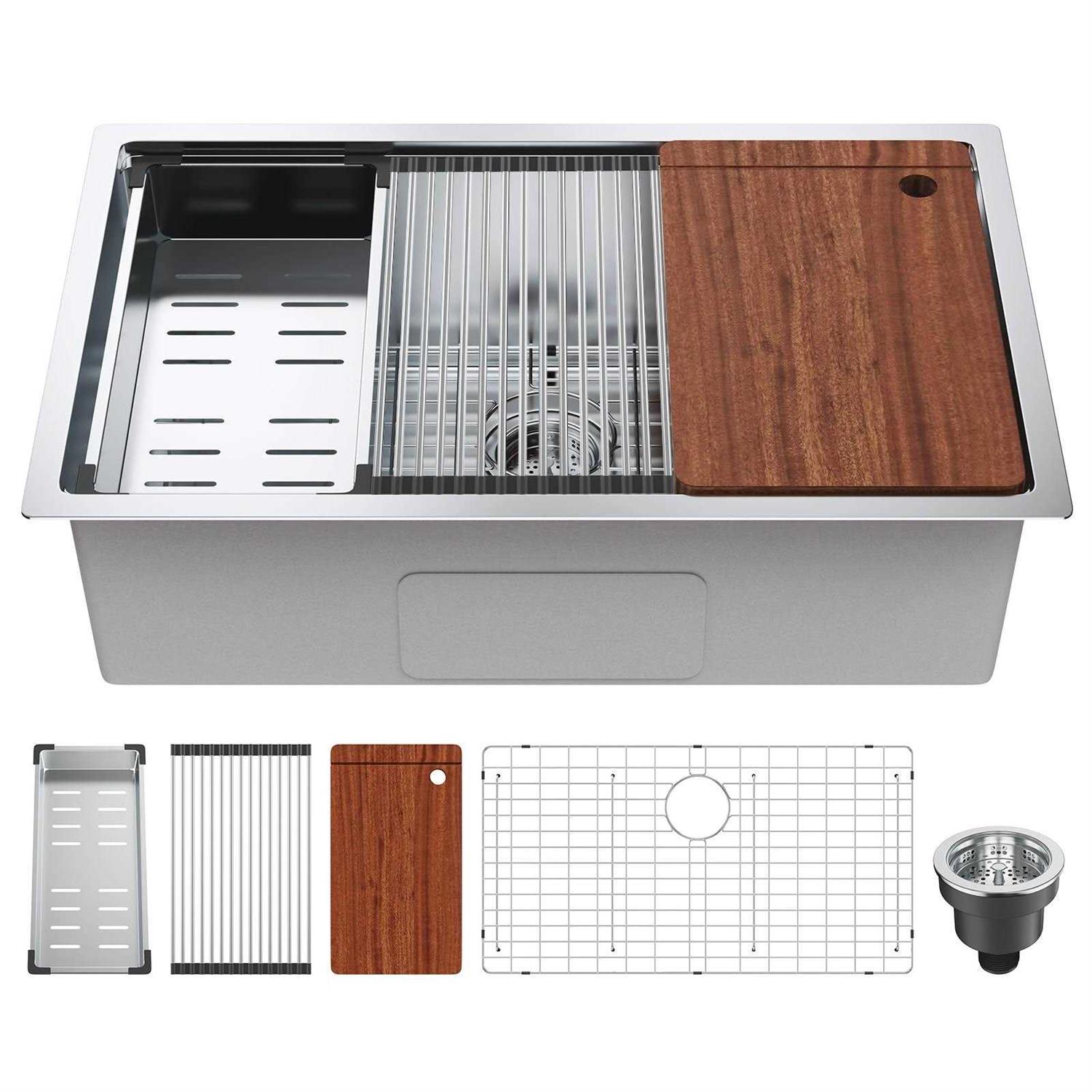 VEVOR Kitchen Sink, 304 Stainless Steel Drop-In Sinks Single Bowl Basin Accessories - Zenithce