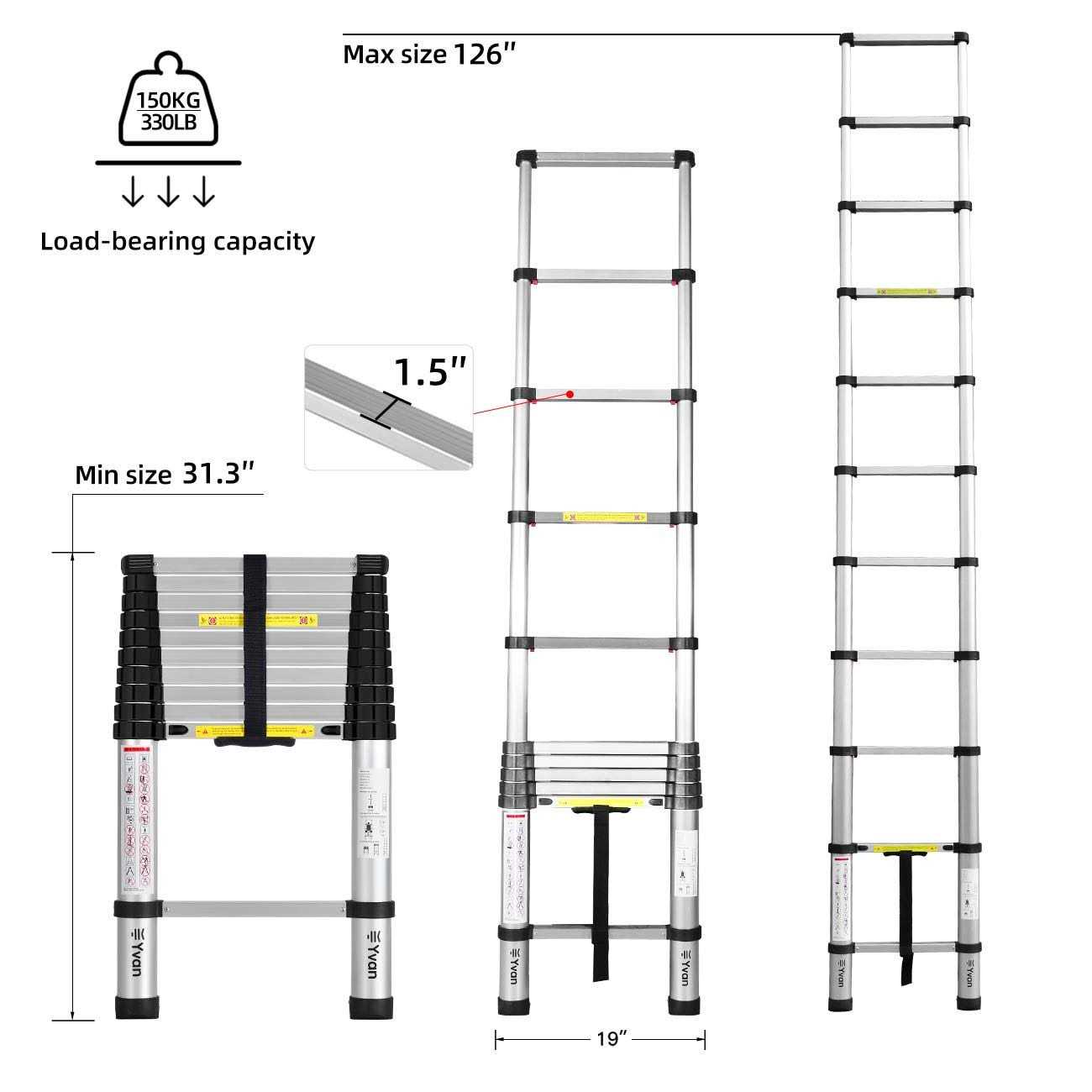 Yvan Telescoping Ladder,12.5 FT One Button Retraction Aluminum Telescopic Extension Extendable Ladder,Slow Down Design Multi-Purpose Step Ladder - Zenithce