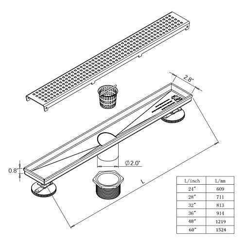 Neodrain Linear Shower Drain with Removable Quadrato Pattern Grate - Zenithce
